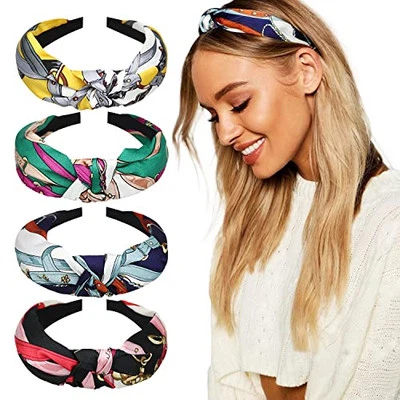 4 Pack Boho Fashion Turban Headbands for Women Girls Flower Printed Plastic  - Image 1 of 4