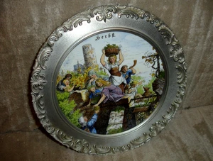 Piatto da parete vintage Seltmann Weiden Bavaria porcellana e peltro autunno (autunno) - Foto 1 di 16