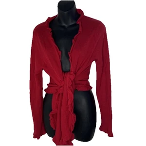 Investments 100 % reines Kaschmir orchideenrot Rüschen Krawatte Cardigan Bolero S\M Beschädigung - Bild 1 von 10