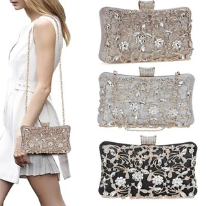 Damen Kristall Abendtasche Clutch Tasche Strass Hochzeit Handtasche Party - Bild 1 von 14