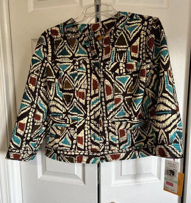 NWT Ruby Rd 8 Button Up Short Jacket Multi Col Long Slvs Pockets 100% Polyester - Image 1 of 4