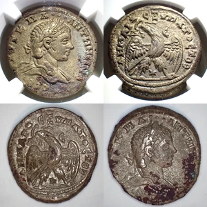 AD 218-222 Roman Provincial, Antioch (Elagabalus) BI Tetradrachm NGC Ch XF (4/5) - Bild 1 von 24