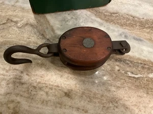 Antique Roller Bushed Star Branded Wooden Block Barn Pulley 12" - Picture 1 of 4