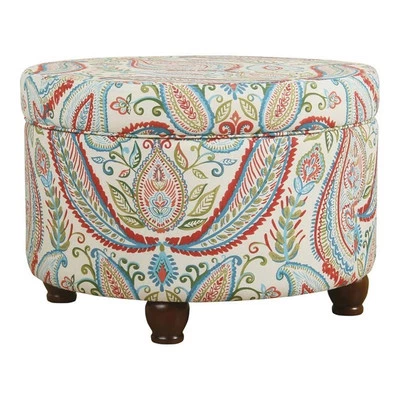HomePop Round Transitional Cotton Paisley Pattern Storage Ottoman in Multi-Color - Image 1 of 4