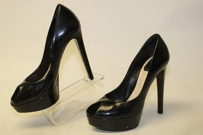 Christian Dior Black Patent Peep Toe Platform Pumps Womens 8 38 Italy Made Shoes - Image 1 of 4