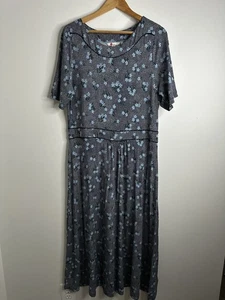 Boden Ava Jersey Dress Womens 16R Navy Blue Floral Short Sleeve Midi Fit Flare - Picture 1 of 12