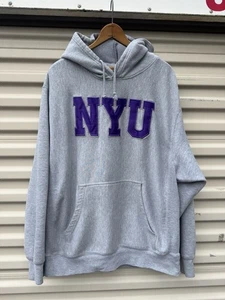 Felpa con cappuccio unisex vintage NYU New York University anni 90 Pro Weave grigia - Foto 1 di 8