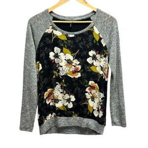 Kut From The Kloth Floral Raglan LS Blouse Womens XS Black Gray Relaxed Sweater - Picture 1 of 8