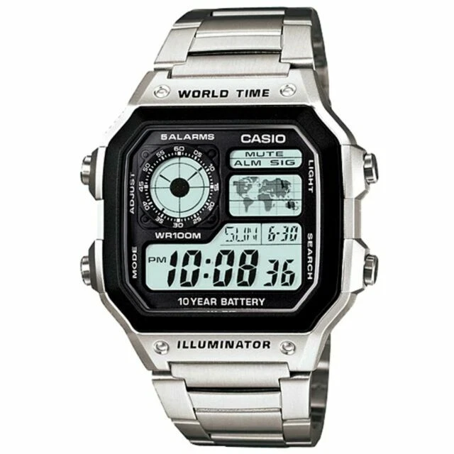 Casio AE-1200WHD-1A Men Digital Dial Wristwatch - Silver