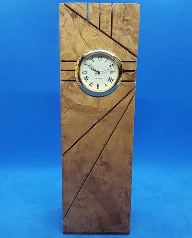 Charles Elkan Studio Maple Burlwood Clock & Hidden Stamp Dispenser - Deco/Modern Cover