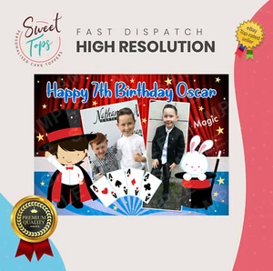 MAGIC + PHOTOS RECTANGLE EDIBLE CAKE TOPPER DECORATION PERSONALISED - Picture 1 of 1