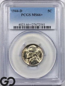 1944-D Jefferson Nickel, PCGS MS-66+ ** Silver Alloy, Price Guide-45, 67-100 - Picture 1 of 5