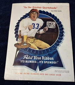 Vintage 1947 Pabst Blue Ribbon Beer Print Ad Eddie Cantor Armchair Quarterback - Picture 1 of 11
