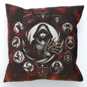 Virgo Hell's Zodiac Cushion, Double-Sided, Gothic Astrology, Evil, Roses, Fire - Picture 1 of 7