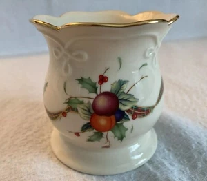 Lenox 3" Christmas Holiday Tartan Ribbon & Fruit Votive Candle Holder - Picture 1 of 6