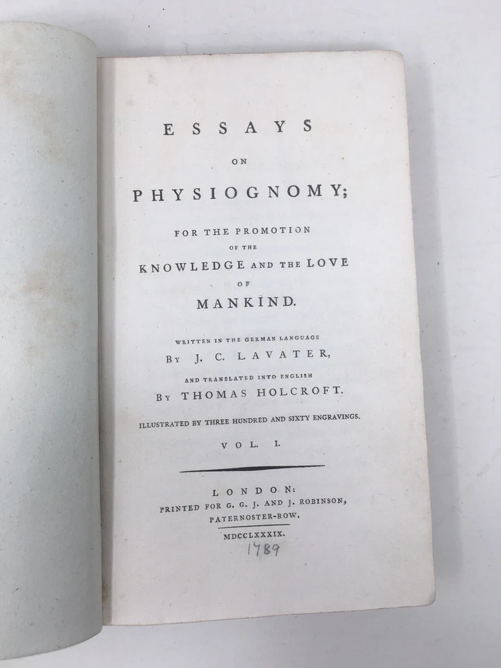 Publ 1789  Essays on Physiognomy  by J C Lavater Transl Holcroft  Poor Condition - Image 1 of 4
