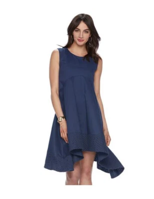 New Elle Women's Sleeveless Eyelet Hem Empire Dress Navy Size 6 - Image 1 of 2