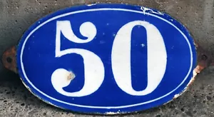 More details for large heavy c19 french house number 50 door plate plaque cast iron enamel sign 