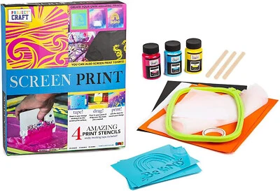 Screen Printing Kit Stencils Acrylic Paints Mesh Frame Print Designs Kids 10+ - Image 1 of 2