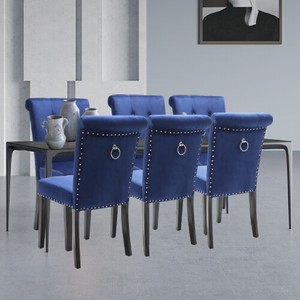 Set of 6 Dining Chairs Highback Tufted Upholstered Velvet Cotton Accent Kitchen