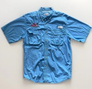 VTG World Wide Sportsman Fishing Shirt Embroidered Flying Fisherman Sz M Blue - Picture 1 of 16