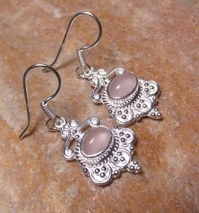 *sale* 925 sterling silver pink rose quartz decorative earrings. Gift bag. - Picture 1 of 5