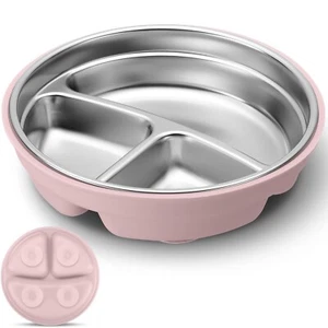 Nuogo 1 Pcs Stainless Steel Baby Suction Plates with Removable Sili... Fast Ship - Picture 1 of 6