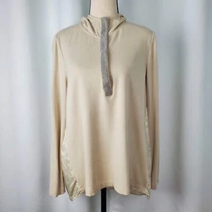 Perse By Carlisle Silk Pullover Hoodie Sweater Beige - Size 10 - Picture 1 of 12