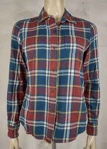 The North Face blue red plaid long sleeve 100% Cotton flannel shirt ladies Small - Picture 1 of 8