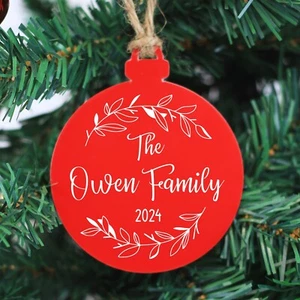 Personalised Christmas Family Bauble Red Xmas Tree Decoration Hanging Ornament - Picture 1 of 3