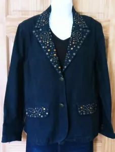 Diane Gilman G2 Blazer Denim Blue Jean Jacket Size M Bedazzled Embellished - Picture 1 of 12