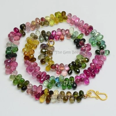 18K Gold Tourmaline Faceted Drop Briolettes Bead 17 INCH Length Necklace - Image 1 of 4