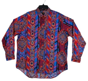 Vtg Frontier Series Shirt LS Button Mens M Blue Orange Multi Western Retro USA - Picture 1 of 9
