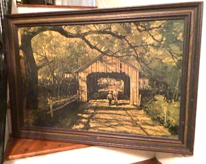 Framed And Signed Vintage 1960s Eric Sloane, Vermont Bridge Lithograph Print - Picture 1 of 8