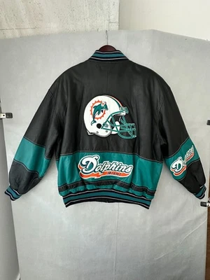 Chaqueta de cuero vintage de los Miami Dolphins para hombre grande negra G-III Carl Banks NFL Foto 1 de 4