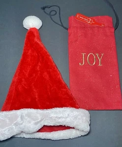 Christmas Joy Red Wine Tote & Santa Hat Happy Holidays Seasonal Decor - Picture 1 of 6