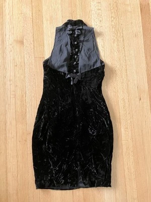 Vintage Donna Ricco Black Crushed Velvet Sleeveless Dress Cocktail Party Goth XS - Image 1 of 4