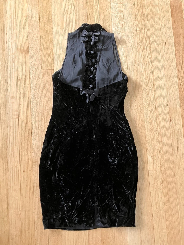 Vintage Donna Ricco Black Crushed Velvet Sleeveless Dress Cocktail Party Goth XS - Image 1 of 4