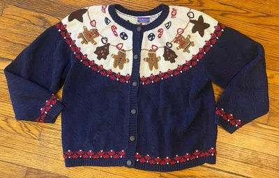 Vtg North Crest Christmas Sweater Womens XL Cardigan Holiday Grandmacore Navy - Image 1 of 4