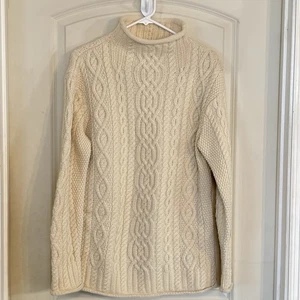 Aran Mor Ireland Merino Wool Cable Knit Long Sleeve Sweater Size Large Cream - Picture 1 of 11