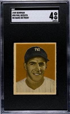 1949 Bowman #98 Phil Rizzuto No Name on Front Yankees HOF SGC 4 VG-EX - Image 1 of 2