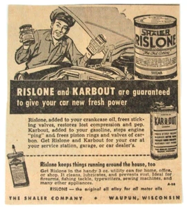 Vintage 1955 Print Ad Rislone and Karbout Car Crankcase Automobile Oil Gasoline - Picture 1 of 1