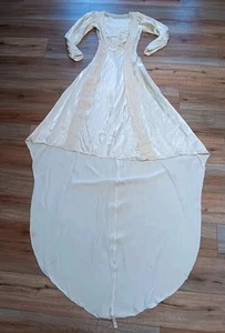 Antique Vtg 40s? Victorian Style Ivory Satin And Lace Small Wedding Dress READ - Picture 1 of 20