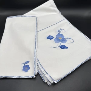 Vintage Applikation Stickerei Tischdecke Servietten Set 72"x54" + 6 blaue Blumen + Stich - Bild 1 von 7