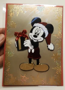 1 Papyruskarte hochwertig Frohe Weihnachten goldene Micky Maus mit Geschenk - Bild 1 von 5