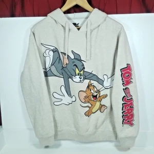 Tom & Jerry Beige Hoodie Large Front/Arm Graphic Spellout Cartoon Hooded - Picture 1 of 14