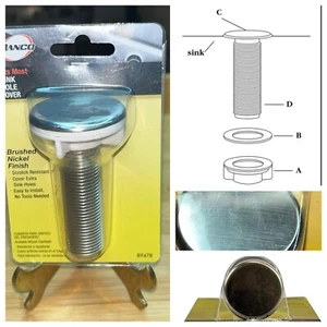 Danco 89478 Sink Hole Cover, 1-3/4 In W, 3 In L Shank, Plastic, Brushed Nickel - Picture 1 of 24