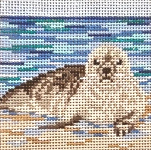 Needlepoint Handpainted Needle Crossings Seal 4" - Picture 1 of 1