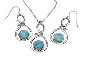 Larimar 10 mm Halskette und Ohrringe Set 0,925 Sterlingsilber - Bild 1 von 4