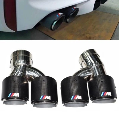 1 Pair M Dual Exhaust Tip Carbon Fiber Tailpipe For BMW 525i 528i 530i G30 G31 - Image 1 of 2